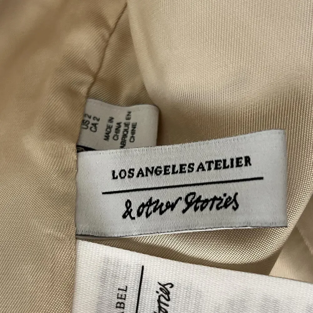 & Other Stories Jacket Womens 2 Beige Wool Herringbone Belted‎ Short LA Atelier